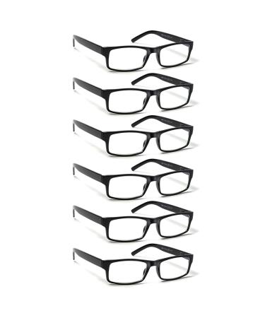 6 Pack Reading Glasses Traditional Frames for Men and Women Readers with Spring Loaded Hinges 6 Pack Black 2.0 x