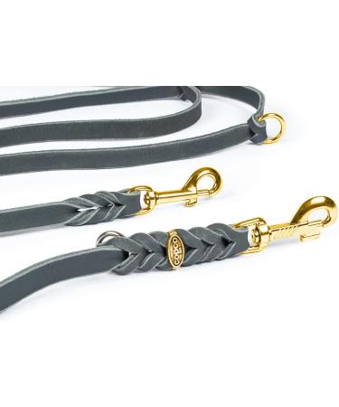 Copcopet 3-Way Adjustable Fat Leather Dog Leash - Handmade in Germany | 5m x 15mm | Soft Leather with Brass Fittings | Gray Braided Design - Buy Online on GoSupps.com