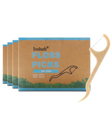 Natural Dental Floss Picks - 200 Count - BPA Free, Vegan, Sustainable, Eco Friendly, Natural Dental Flossers by Isshah (Mint)