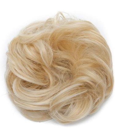 Scrunchy Bun Updo Hairpiece | Wavy Curly Messy Hair Bun Extension | Gold Blonde Mix Bleach Blonde Chignon - Buy Online on GoSupps.com