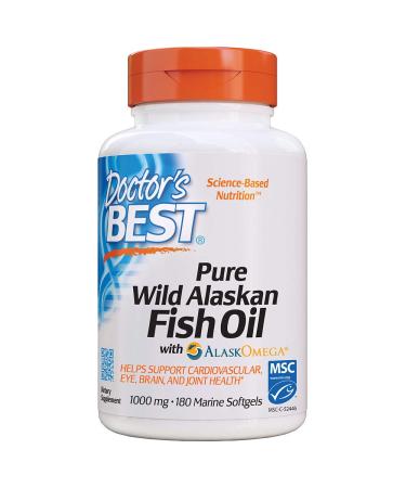 Doctor's Best Pure Wild Alaskan Fish Oil with AlaskOmega 1000 mg 180 Marine Softgels