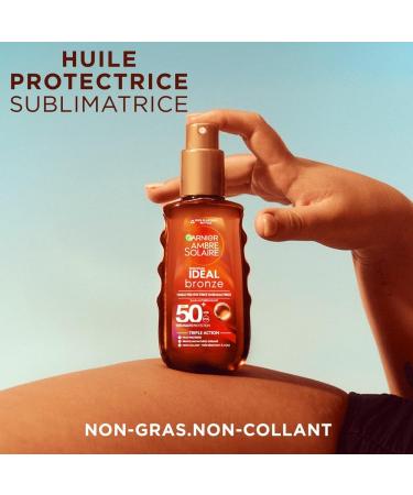Garnier Ambre Solaire Ideal Bronze Huile Protectrice Sublimatrice de Bronzage Tr s Haute Protection FPS 50+ - Enrichie la Vitamine E Non Gras Non Collant Tous Types de Peau - 150 ml Huile FPS 50+ - Buy Online on GoSupps.com