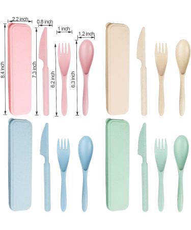 Reusable Travel Utensils Set with Case - Eco-Friendly Wheat Straw Cutlery for Kids & Adults - Portable Knife Fork Spoons Tableware for Travel, Picnic, Camping - BPA Free - 4 Sets (Green, Beige, Pink, Blue) - Buy Online on GoSupps.com