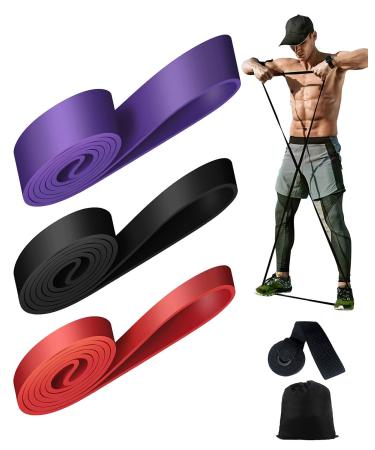 Rantizon Resistance Bands Set of 3 long resistance band for Men Women with 3 Different Resistance Levels Gym Bands Resistance for Exercise Training Yoga Fitness Band for Chest Expanding Arm Leg red black purple