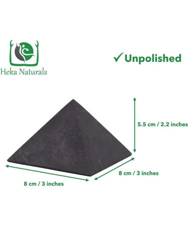 Heka Natural Unpolished Shungite Pyramid Crystal 8 cm | Black Mineral Stone for Decoration & Meditation | Living Room Crystals | Natural Barrier & Cleaner - Buy Online on GoSupps.com