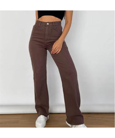 Soluo Womens Relaxed Fit Straight Jeans Retro Stretchy High Waisted Boyfriend Jean Distressed Washed Streetwear Denim Pants Brown 40 - Buy Online on GoSupps.com