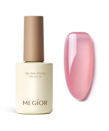 MEGIOR Jelly Pink Gel Nail Polish 15ML Rose Pink Gel Polish 1PC Nail Polish Gel Soak Off UV Gel Polish Translucent Color Neutral Gel Polish for Nail Art Manicure DIY at Home