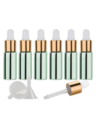 Tianzd 6 pieces 5 ml of empty chrome green drip bottle Pipette bottles with glass pipette 5ml glass bottle with a drip pipette with gold screw cap for perfume oils essential oils green 5 ml