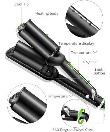 Professional Hair Waver 2 Barrel Curling Iron - 30mm Fast Heating Hair Crimper with LCD Display | Adjustable Temperature Ceramic Beach Waver Wand for Effortless Waves - Buy Online on GoSupps.com