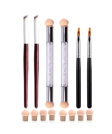 JERCLITY 6pcs Acrylic Ombre Nail Brush Set Double Head Nail Sponges for Ombre Pen With 8 Sponge Heads Wooden Gel Builder Ombre Brush for Nails Art Design Brushes Tools Brushes-02