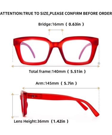 Amorays Oversize Square Reading Glasses for Women & Men - Vintage Blue Light Blocking +2.00 Red Frame - Comfortable Zipper Spring Readers - Buy Online on GoSupps.com