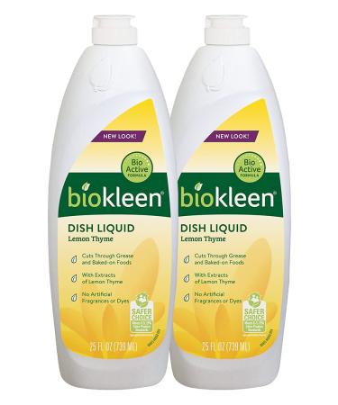 Biokleen Dish Liquid Soap - 50 Ounce - Lemon Thyme Dish-Washing Hand Moisturizing Eco-Friendly Plant-Based No Artificial Fragrance Colors or Preservatives