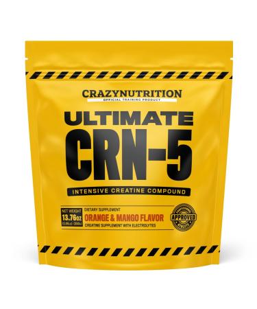 CrazyNutrition Ultimate CRN-5 Creatine Monohydrate Powder - Muscle Growth Supplement for Strength 5 Blend Quality Fast Absorption Flavoured 100% Pure 5g Vegan Nutrition (390 Orange and Mango) Orange and Mango 7 Ounce (Pa