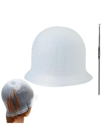 Pre-punched with Holes Silicone Highlight Cap with Needle Streaking Cap Professional Reusable Hair Highlighting Caps And Hook Kit Salon Hairdressing Dyeing Staining Tools for Women Men