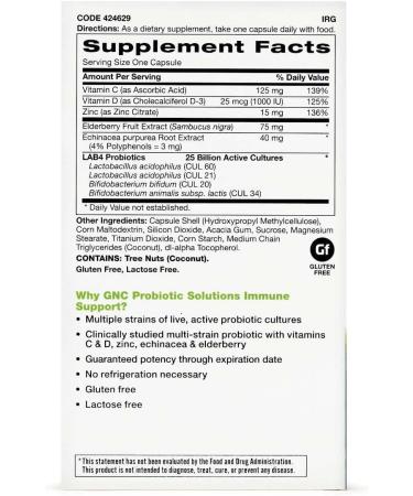 GNC Probiotic Solutions Immune Support | 25 Billion CFUs for Digestive & Immune Health | Vegetarian | 30 Capsules - Buy Online on GoSupps.com