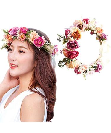 Women Rose Flower Headband | Floral Crown Garland for Wedding & Festivals | Photo Props in Multicolor - Buy Online on GoSupps.com