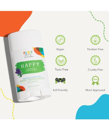 PLAY PITS - Natural Kids Whole Body Deodorant - Safe for Girls and Boys w/Sensitive Skin of All Ages - Clean Non-Toxic & Paraben Free - HAPPY Scent - Infused w/Lavender Essential Oils 2.65Oz Happy 2.65 Ounce (Pack of 2) - Buy Online on GoSupps.com