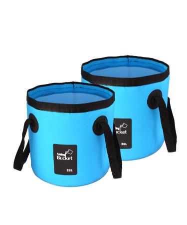 2 Pack Collapsible Buckets,Camping Water Storage Container 5 Gallon(20L) Portable Folding Bucket Wash Basin for Traveling Hiking Fishing Boating Gardening(Blue)