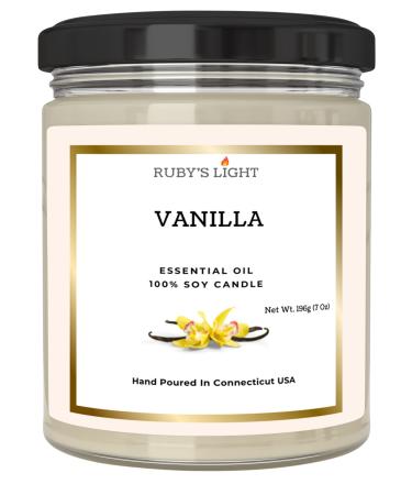 Vanilla Essential Oil Candle | Aromatherapy for The Home | 9 Oz Glass Jar | All-Natural Soy Candles | Cotton Wick | High Scent | 40 Hours Burn Time | Gift for Women & Men (Vanilla)