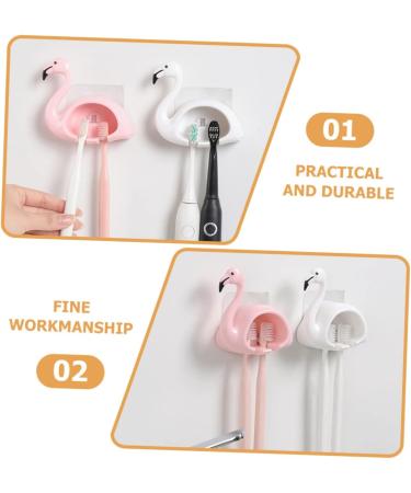 Cabilock 8 STK Flamingo Toothpaste & Toothbrush Holder - Bathroom Wall Organizer & Sterilization Rack | Automatic ABS Bathroom Decor - Buy Online on GoSupps.com