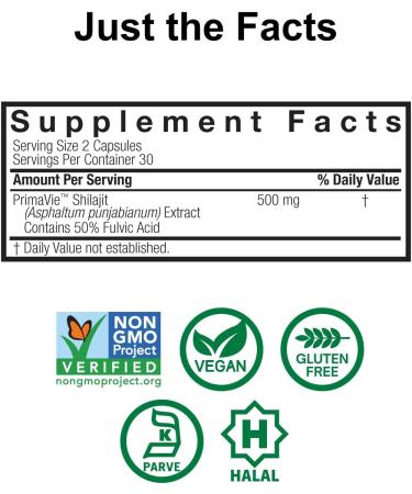 Nature's Answer Himalayan Shilajit Capsules 500 mg per Serving | PrimaVie Purified Shilajit with 50% Fulvic Acid | Energy Vitality & Muscle Support | 60 Vegan Capsules - Buy Online on GoSupps.com