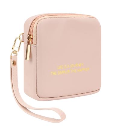 Desing Wish Period Pouch PU Leather Feminine Pads Storage Bag with Wrist Strap Tampon Holder for Purse Feminine Product Organizer First Period Gifts for Teen Girls School (Pink)