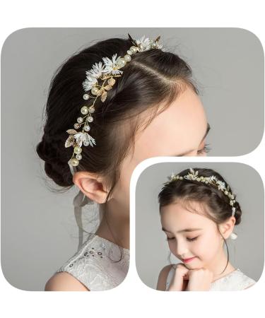 Loekrdos Bridal Headband Wedding Headpiece Princess White Flower Headpiece Pearl Bridal Headband Leaf Hair Vine Flower Wedding Hair Accessories for Flower Girl - Buy Online on GoSupps.com