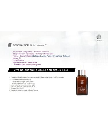  OSSOHA Vita Brightening Collagen Serum 30ml/1.01fl.oz. Moisturizing Effect Green Ingredients 3-in-1 Skin Care for Sensitive Skin Vitamin B C E Serum 1.01fl.oz. - Buy Online on GoSupps.com