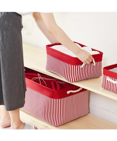 2 Pack Closet Canvas Fabric Storage Baskets - Organizing Bins for Shelves, Closets, Laundry & Nursery - Decorative Gifts - 11.75 x 8 x 5 Inch - Solid Red & Red Stripe - Buy Online on GoSupps.com
