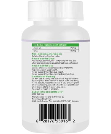 ALALIFE Pure DHA Algal Oil Supplement 170mg for Brain Bone & Heart Health & Joint Support - Non-GMO - Buy Online on GoSupps.com