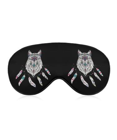 Watercolor Wolf and Dreamcatcher3 Sleep Mask Eye Cover for Sleeping Blindfold with Adjustable Strap Blocks Light Night Travel Nap for Men Women