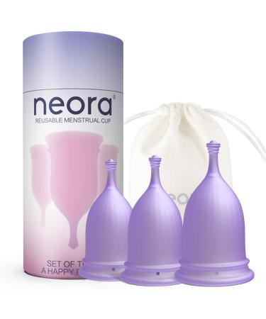 Menstrual Cups - Set of 3 Reusable Period Cups Soft Silicone Tampon and Pad Alternative (1 Small &1 Medium &1 Large) (Purple)