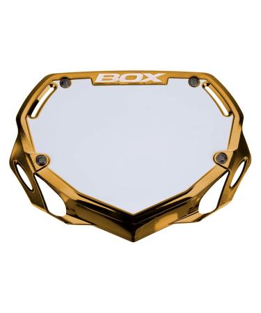 Box Components Box Two 3D Impact Resistant Number Plate w/Adjustable Velcro Straps for Kids and Adults, Mini, Strider, Pro, Dirt BMX Bikes, Bicycle Parts 100% Quality Guaranteed, Small or Large Small Chrome Gold