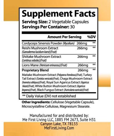 Me First Living Mushroom Complex Supplement 10 in 1 with Lions Mane, Cordyceps, Turkey Tail, Reishi, and More. High Strength Nootropic Brain Supplements for Memory & Focus - Lions Mane Supplement - Buy Online on GoSupps.com