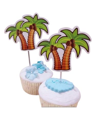 Various Fun Designs of Tropical Coconuts/Hibiscus/Pineapples Cupcake Toppers for Birthday/Events/Party sets of 12 (Coconut Tree)