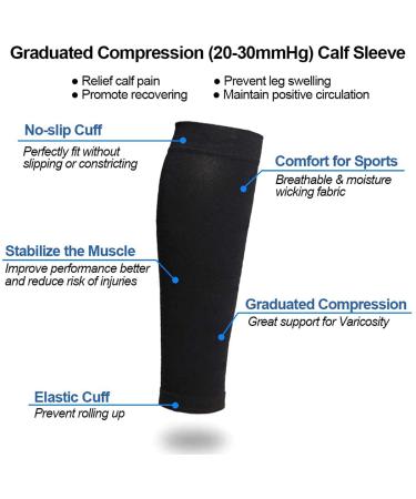 Kingbridal Unisex Footless Calf Compression Sleeves 20-30 mmHg - Black, Medium - Buy Online on GoSupps.com