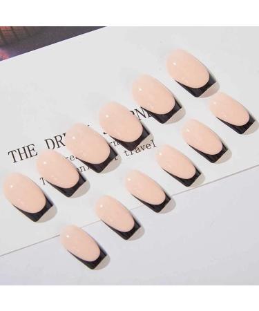 24Pcs Black French Fake Nails - Square Press On Nail Set with Glue | Short False Nail Tips for Women & Girls - Nail Art & Acrylic Stick On Nails - Buy Online on GoSupps.com