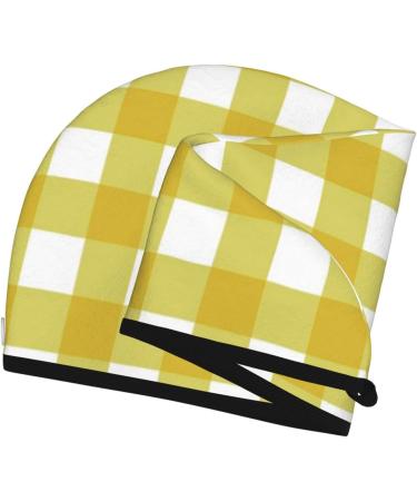 Yellow Checkboard Microfiber Hair Towel - Super Absorbent Soft Wrap for Long Curly & Thick Hair - Quick Dry Coral Velvet Cap for Women - Buy Online on GoSupps.com
