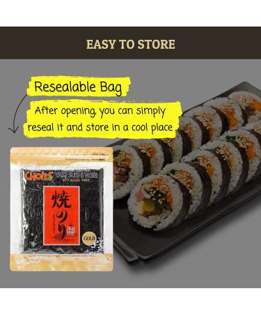 Daechun(Choi's1) Roasted Seaweed Gim Sushi Nori - 50 Full Sheets | Resealable Gold Grade from Korea - Buy Online on GoSupps.com