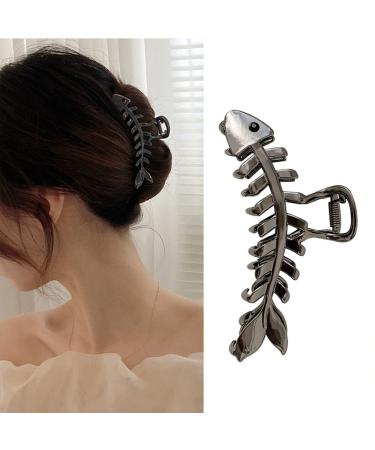 Black Hair Claw Clips Fish Bone Shape Metal Hair Claws Crab Geometric Hair Clamp Grab Hair Grip Fashion French Hair Accessories Female Lady Barrette Hairpins Hair Accessories for Women 1Pcs