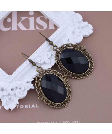 Vintage Black Crystal Drop Earrings | Oval Onyx Dangle Jewelry for Women | Large Onyx Stud Earrings & Black Gem Hooks - Buy Online on GoSupps.com