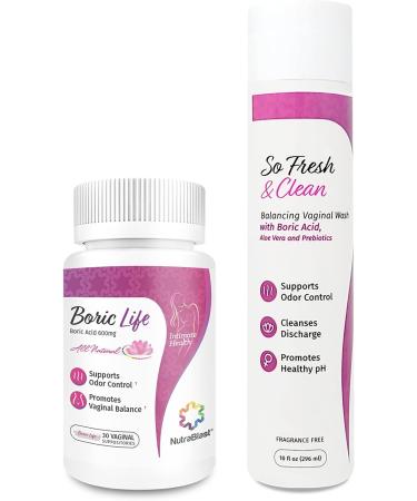 NutraBlast Boric Acid Vaginal Suppositories and So Fresh & Clean Combo - 30 Count Suppositories & 10 fl oz - Promotes Healthy pH, Odor Control, and Discharge Cleansing - Buy Online on GoSupps.com