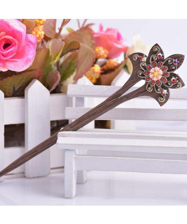 Lurrose Wooden Hair Sticks with Crystal Flowers - 4pcs (Random Color) | Elegant Hair Accessories for International Shipping - Buy Online on GoSupps.com