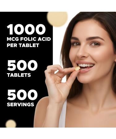 Vitabod Folic Acid 1 mg (1000 mcg) (Vitamin B9) - 500 Vegetarian Tablets - an Essential Prenatal and Postnatal Vitamin - Buy Online on GoSupps.com