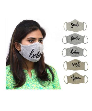Penguin Home Reusable double-layer face mask 100% cotton in printed colors washable with antimicrobial finish anti-dust 5 pieces of 5 5