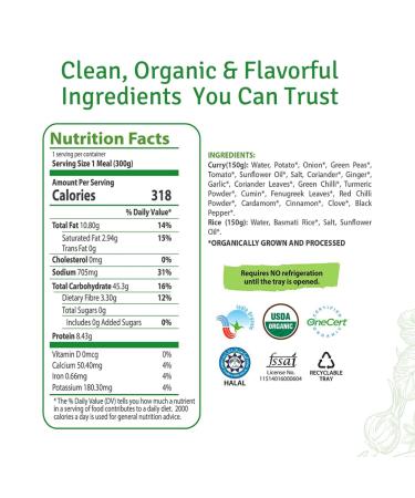 Food Earth Organic Potato & Peas Curry with Rice - Ready to Eat Indian Meal, Gluten-Free, Pack of 6 - Buy Online on GoSupps.com