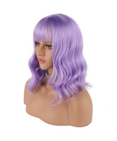 eNilecor Lavender Purple Short Wavy Bob Wig with Air Bangs - 12 Natural Colorful Wig for Women - Buy Online on GoSupps.com