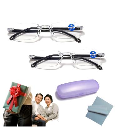 Twaynorb 2 Pairs Sapphire High Hardness Anti Blue Light Intelligent Dual Focus Reading Glasses (style1 3.50/For65-70years)