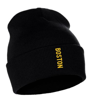 Daxton Vertical USA Cities Cuffed Beanie Winter Knit Hat Skully Cap Boston Black Gold One Size