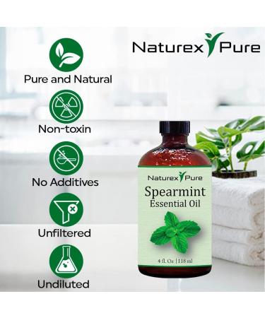 Naturex Pure Spearmint Essential Oil 4 Oz - 100% All Natural Aromatherapy Oil for Therapeutic Grade Oriental Body Massage & Skin Care w/ Premium Dropper - Buy Online on GoSupps.com